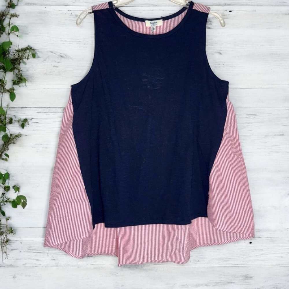 Hayden Blue Top with Pink and White Stripes
